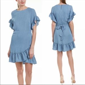Samantha Dru Blue Ruffle Wrap Dress - Size M